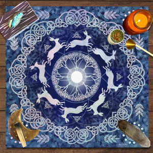 VIKAMA 2/4PC Celtic Secret Realm Tablecloth Tree of Life Moon Rabbit Elf Meditation Room Altar Esoteric Decoration