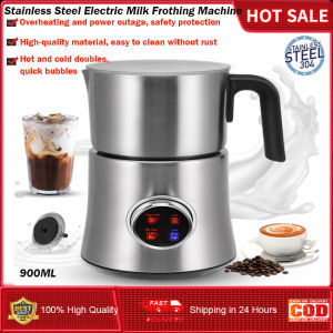 ⭐️【มีในสต๊อก+คลังสินค้าท้องถิ่น】⭐เครื่องตีฟองนมระบบไฟฟ้า900มล. มีเครื่องตีทำฟองร้อนและเย็นพร้อมเหยือกสเตนเลสสตีล304ถอดได้เครื่องล้างจานปลอดภัยนมร้อนเครื่องชงกาแฟแบบ4อิน1สำหรับกาแฟลาเต้ช็อกโกแลตร้อนคาปูชิโน่