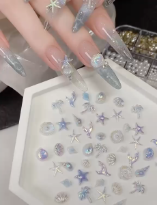 12 Grids Aurora Ocean Resin Nail Charm Series-3D Starfish-Pearl Shell Nail Art Decoration Accessories