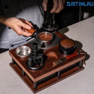 JUSTINLAU | JUSTINLAU Gỗ Hai Lớp Bột Cà Phê Ép Đế Gỗ Chắc Chắn Cà Phê Hộp Bảo Quản Đa Năng 51-58mm Dụng Cụ Cà Phê
