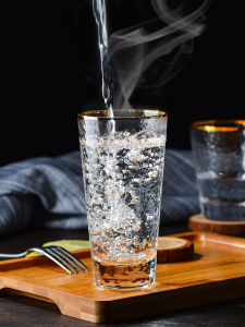 Japanese Style Heat Resistant Glass Cup Set with Gold Rim Hammered Pattern for Home Use Juice Milk Tea Cup Transparent Design