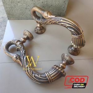 Handle Pintu Rumah Kuningan Antik Motif Angsa Ukir 27 cm 2 pcs