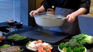 เคลือบหินอ่อนหม้อชาบู 2 ช่อง 4 ลิตร เคลือบหินอ่อน หม้อชาบูแคมป์ปิ้ง สำหรับเตาแม่เหล็กไฟฟ้าและเตาแก๊ส