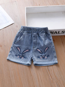 Cute Rabbit Thin Denim Shorts Summer Fashionable Outerwear for Girls Childrens Clothing Kids Jeans High Waist Elastic Belt