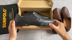 Giày mọi nam da bò SUNPOLO giày công sở đi tiệc đi chơi CS5082
