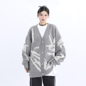 American Retro Flocking Oversized Knit Cardigan