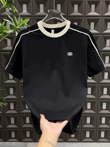 Áo Thun Nam Tay Ngắn Thời Trang Mùa Hè Mới Đa Năng Cổ Tròn Thêu Giản Dị Thường Ngày Nửa Tay Áo Dài Tay Cotton Phong Cách Đường Phố