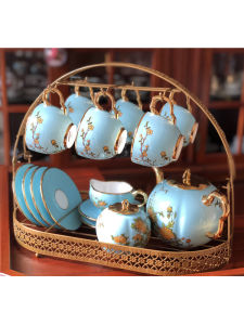 European Style Coffee Cup and Saucer Storage Rack Black Cup Hanging Shelf Iron Tea Set Rack Scented Tea Cup Storage Rack