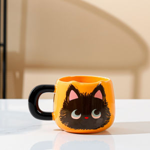 Ceramic Cat Head Mugs with Spoons Cute Animal Pattern Drinking Water Cups for Couples Home Office Birthday Gifts