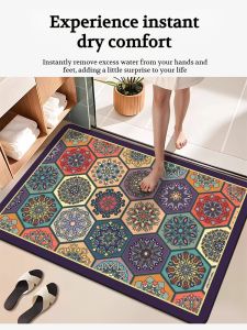 Crystal Velvet Floor Mat Ethnic Style Decorative Foot Mats Absorbing Non Slip Home Decor