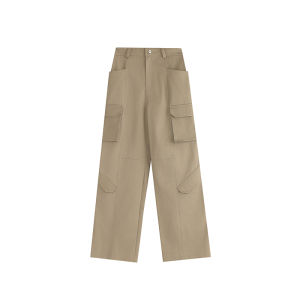 กางเกงทำงานผู้ชาย Roaringwild Pure Cotton Straight Leg กางเกงขายาวทรงหลวมสบายๆ ดีไซน์เรียบง่ายสำหรับฤดูใบไม้ร่วง