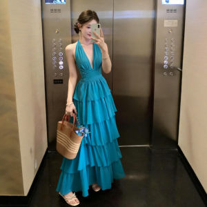 CHANGTONG | Elegant V-Neck Halter Dress