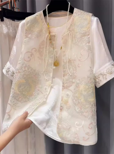 DANTING | Attractive New Chinese Style Embroidery Vest and T-Shirt Set