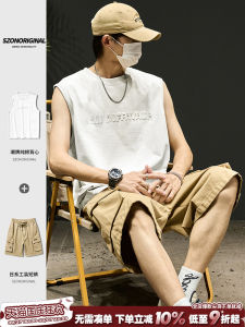 SZON Mens Sportswear Set Pure Cotton Casual Summer Outfit Includes Tank Top And Shorts Complete Teenage Boys Ensemble