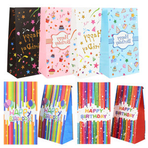 10/30/50Pcs Happy Birthday Kraft Paper Gift Bags Colorful Print Candy Cookies Packaging Boxes Bag For Kids Birthday Party Decor