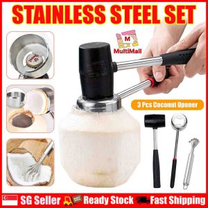 Coconut Opener Kit 430 - 3 Pcs Set | Coconut opening kitl Multi-purpose Coconut Opener l Digging Coconut Shreds Meat Taker l Opener Punch Tool Kitchen Gadget| Coconut Opener Kit|Coconut Scraper| Stainless Steel Coconut Opener| Manual Coconut Opener
