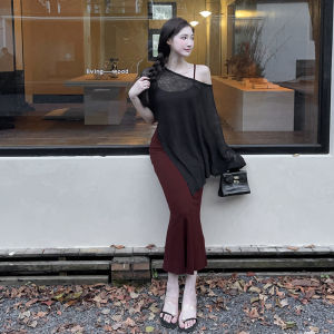 GirlsAt18 Red Sundress Womens Lightweight Strapless Sun Protection Cover up Long Dress Two-Piece Set Korean Style Commute