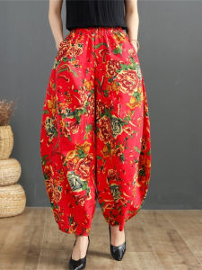 Loose Large Size Cotton Linen Bell Bottom Pants Ethnic Style Square Dance Performance Clothing for Mom Summer Spring Trousers