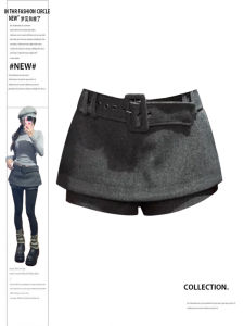 Váy Ngắn Len Kẻ Sọc Màu Xám Cỡ Lớn Cho Nữ Váy Ngắn Chữ A Thắt Lưng Dáng Ôm Chất Liệu Len Phong Cách Công Sở Mùa Xuân 2025