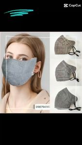 Khẩu trang vải chống nắng tai mèo mũi kẽm dây rút nhiều màu họa tiết kẻ sọc Khẩu trang chống nắng tái sử dụng