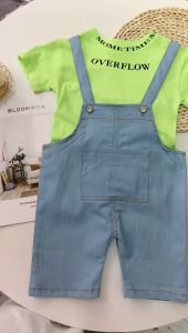 0-4 tahun setelan Kaos + denim overall bayi perempuan Musim Panas Katun setelan baju Kerja Anak Laki laki fashion import Gaya Korea