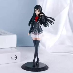18cm Anime School Girl PVC Figure with Chair Panda Accessories Desktop Ornament Home Decor Statue