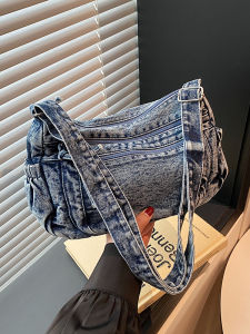 กระเป๋าสะพายข้างผ้าเดนิมแบบสะพายข้างสำหรับผู้หญิง ความจุขนาดใหญ่ กระเป๋าสะพายไหล่แบบลำลอง กระเป๋าสะพายข้างแบบสะพายข้างที่ทนทานและใช้งานได้หลากหลาย