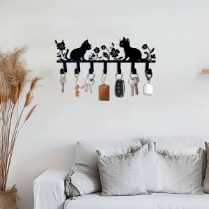 Cute Cat Flower Metal Wall Hook Stylish Painted Key Rack Living Room Bathroom Closet Storage Decor