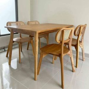 set meja makan minimalis kursi rotan kayu jati murah