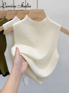 LAREINE 2023 Của Phụ Nữ Vest Phong Cách Giản Dị Không Tay Áo phông dệt kim Thời Trang Chic màu trơn Nửa cổ rùa áo ba lỗ Cho Phụ Nữ