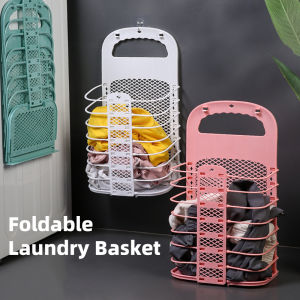 Foldable Laundry Basket Wall-Mounted Dirty Clothes Storage Basket Plastic Storage Frame Household Non Perforated Laundry Bag Bathroom Organizer New Large Capacity Wet And Dry Dirty Basket