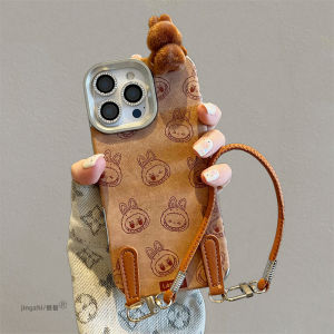 Cute Monster Toothbrush Plush Phone Case for  15Pro Max 16 New Model Autumn Winter Atmosphere Sense Flipped Velvet Handheld Rope Leather