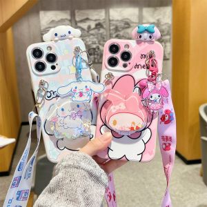 Melody Mirror for Huawei Pura70pro + Phone Case Huawei Flexible Glue P60 P50 P40 Cinnamoroll Babycinnamoroll P30 Cartoon Cute P20 All-Inclusive Drop-Resistant P10plus Strap Protective Cover