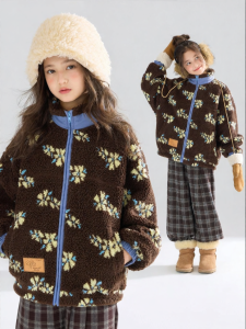 MUCMUKN | Flower Jacquard Faux Lamb Fur Printed Coat