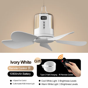 10800mAh Battery Operated Cooling Fan Portable Ceiling Fan Wireless Ceiling Fan Multi Functional Ceiling Fan for Bedroom Camping