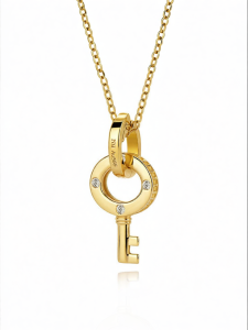 Stylish Classic 14k Gold Diamond Key Necklace