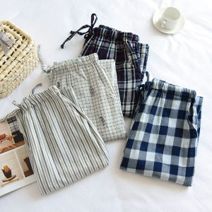 Spring Summer Pure Cotton Air Conditioned Pants Loose Home Clothes Mens Thin Double Layer Gauze Long Pants Anti-Mosquito