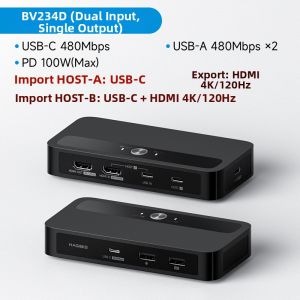 Hagibis | 2-Port 1-Output Type-C KVM Switch with USB Hub and HDMI 4K Extender