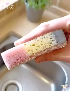 Double Sided Sponge Dishwashing Sponges Wood Pulp Sponge Scrub Sponge