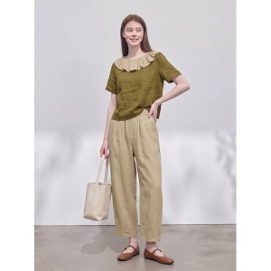 GULILI | Green Ruffled Short Sleeve Loose Wide Leg Pants Set Womens Summer Suit
