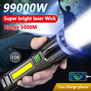 MONJ LED Super Bright Flashlight Rechargeable Waterproof Original Laser Wick Zoom Four Lighting Modes Portable Outdoor Camping Searchlight