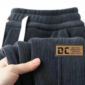 Mens Corduroy Sweatpants Fleece Lined Casual Workwear Autumn Winter Warm Loose Fit Youth Style Solid Color Trousers