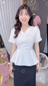 💥[A012] Áo sơ mi kiểu nữ peplum kate lụa CỔ XOẮN NGỰC và chun lưng giấu bụng hiệu quả - L2M