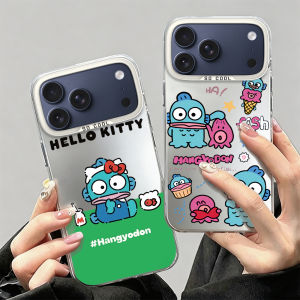 Sanrio | Cute H-Hangyodon Phone Case For iPhone 11 12 13 14 15 16 17 E Pro Max Plus Mini Electroplated Silver IMD Laser Silvery Cover