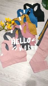 Bộ đồ tập gym yoga aerobic thể thao nữ bao gồm áo bra kèm mút và quần dài chun mông chất liệu thun dệt kim thoáng mát BINSPORTS BD205