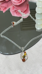 MILLENNE Multifaceted Baltic Amber Curved Oval Silver Pendant with 925 Sterling Silver (MLP-01)