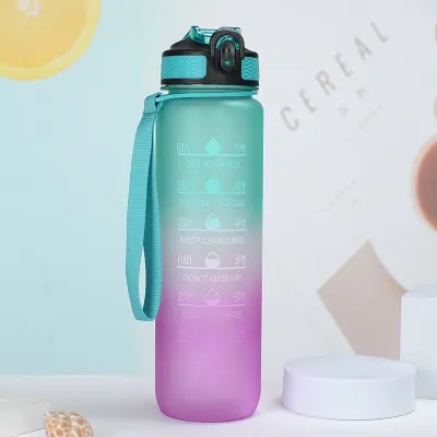 Bình Đựng Nước 1L Nhiều Màu Có Vạch Báo Giờ Uống Nước Tặng kèm sticker siêu dễ thương