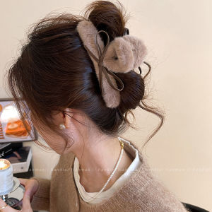 Summer Butterfly Knot Plush Hair Claw Womens Back of Head 2025 New High-End Feeling Shark Clamp Hair Quantity Multi Clamp Hair Accessories