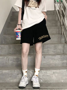 กางเกงขาสั้นสีดำสำหรับผู้หญิง ทรงหลวม ทรงลำลอง ทรงเอวสูง ทรงสลิมฟิต กางเกงขายาวห้าส่วน แฟชั่นฤดูร้อน 2025