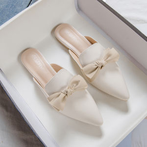 Flat Bottom Soft Sole Butterfly Knot Lazy Womens Slippers Summer New Fashion Outerwear Slip-On Shoes Korean Style Pure Color